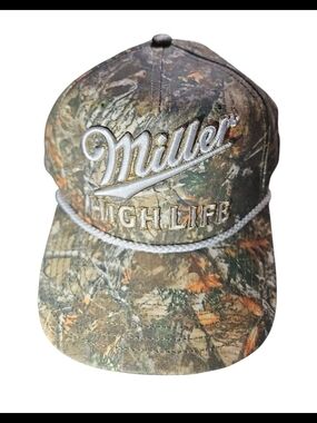 Miller High Life Men's Camo Snap-Back Hat Cap Adjustable Brown